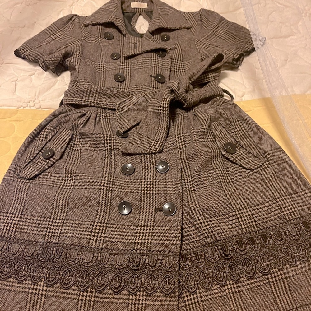 Liz Lisa plaid coat dress brown plaid buttons bows lace